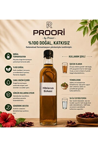 Proori HİBİSCUS Sirkesi Doğal Fermentasyon Katkısız 500 ml