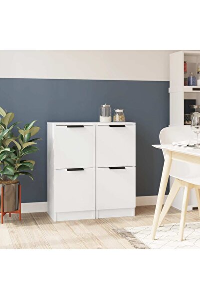 Concept Servante, 2 buc., alb, 30x30x70 cm, lemn compozit