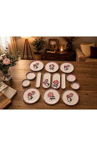 Yasvera Ceramics 14 parça gül desenli kahvaltı takımı