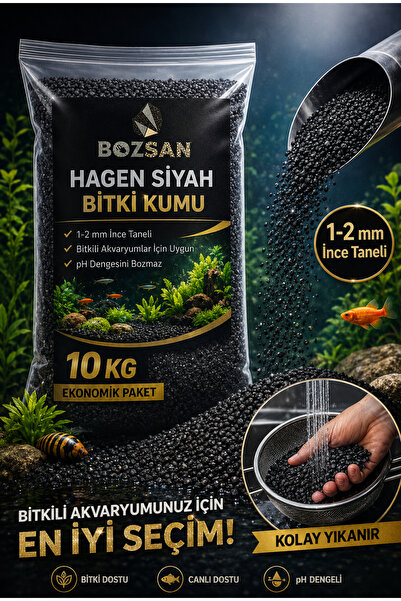 Bozsan 10 Kg Hagen Siyah Bazalt Bitki Kumu 1-2 mm, Akvaryum Taban Kumu, Dolom...