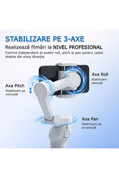 HYDER Gimbal Profesional cu Stabilizare pe 3 Axe si AI Face Tracking, Control prin Gesturi, Lumina LED Inteligenta, Trepied Inclus, pentru TikTok, Reels, Vlog, YouTube, Live Streaming, iPhone/Android