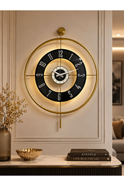 Pey Aksesuar Metal Camlı Duvar Saati (60X80 CM BÜYÜK BOY) Işıklı Gerçek Cam G...