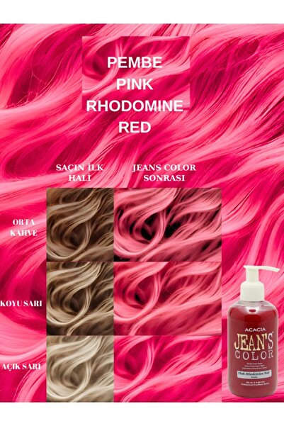 jeans color Amonyaksız Pembe Renkli Saç Boyası 250 ml Kokusuz Su Bazlı Pink Rhodomine Red Hair Dye