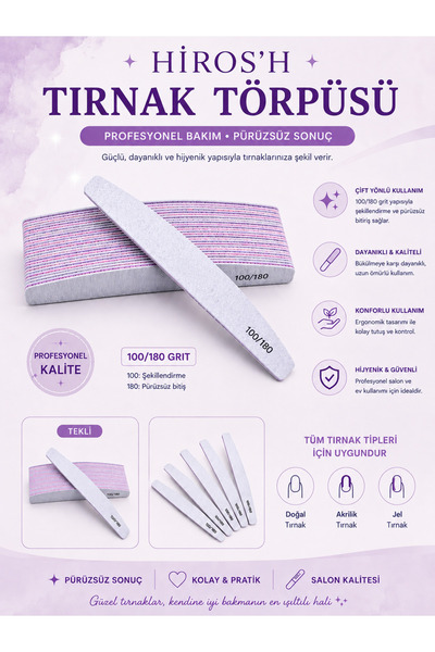 HİROS'H Profesyonel 100/180 Grit Çift Taraflı Kağıt Törpü Bumerang