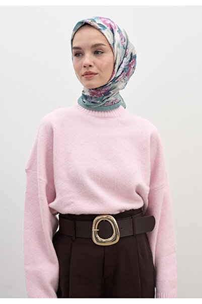 Freshscarfs Μπλε Φουλάρι από Βαμβάκι και Βισκόζη με Σχέδιο Μανόλιας