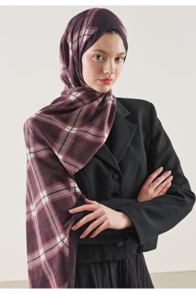 Freshscarfs Șal din ramie cu model în carouri burgundy