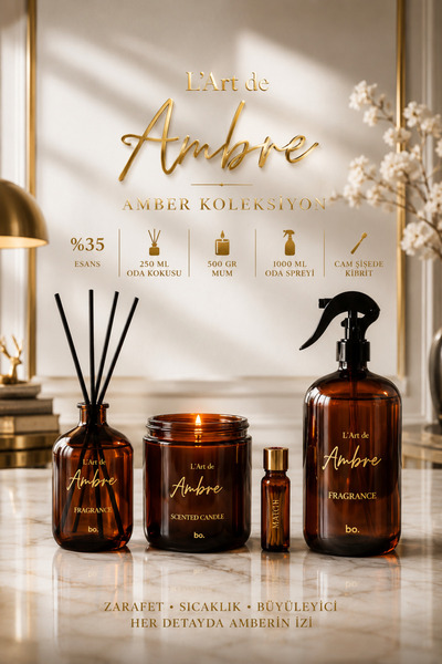 Bo Essences L’art de Ambre Çubuklu Oda Kokusu 500 gr Dev Mum 1000 ml Sprey ve...