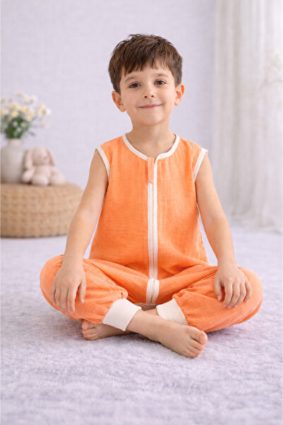 RUKİYE YAVUZ Pamuk Pazen Yazlık Kolsuz Müslin Bebek Çocuk Uyku Tulumu %100 Pa...