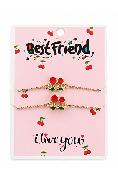 VerdeHome Kiraz Figürlü İpli Best Friend Bileklik Seti – Çift Renk Arkadaşlık...