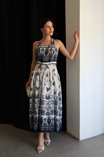 Julidress Rochie din in premium cu model și detaliu de șiret la spate