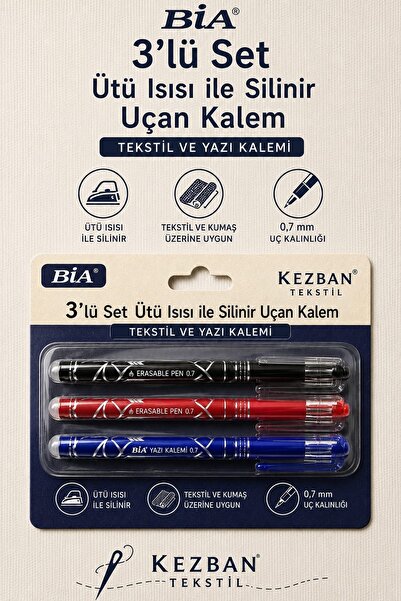 Genel Markalar Isı Ile Uçan Silinebilen Siyah Mavi Kırmızı Kalem Seti – Dikiş...