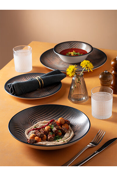 Bonna Charvet Gourmet 27cm 12 Adet Porselen Düz Tabak Siyah-Kahverengi