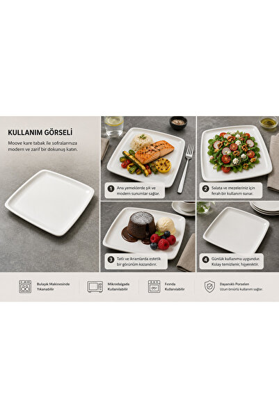 Bonna Porselen Moove 28cm Square Plate 6 Pieces Bonna Mov28Kr
