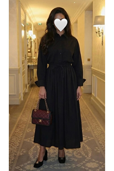 Blossommodest Black Long Skirt Made of Poplin Fabric with Elastic Waistband f...
