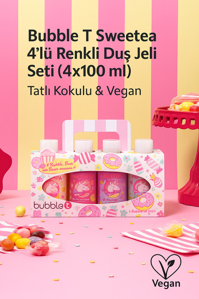 Sweetea 4'lü Renkli Duş Jeli Seti (4X100 ML) – Tatlı Kokulu & Vegan