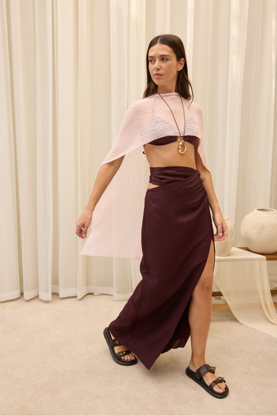 BOHEMAİ Fabriyonto Asymmetrical Burgundy Long Skirt