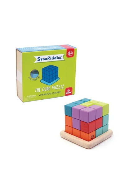 Svoora Puzzle cub 3D colorat din lemn,