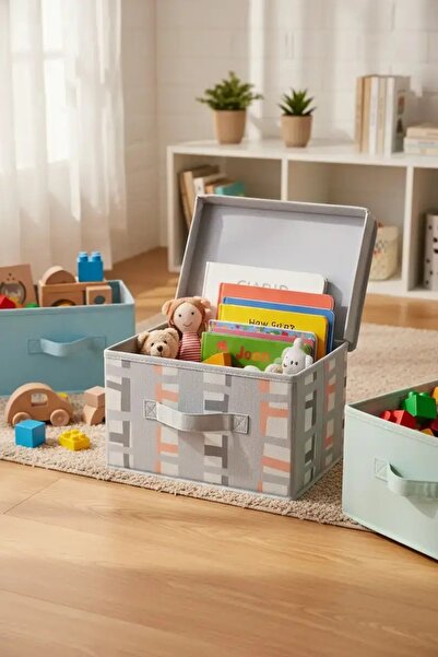 Miniso Lisanslı Kapaklı Katlanır Saklama Kutusu – Gri Minimalist Desenli Eşya...
