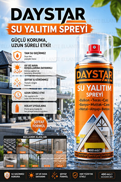 ellante Şeffaf Su Geçirmez Sprey 400 ml – Metal, Ahşap, Beton Uyumlu Su İzola...