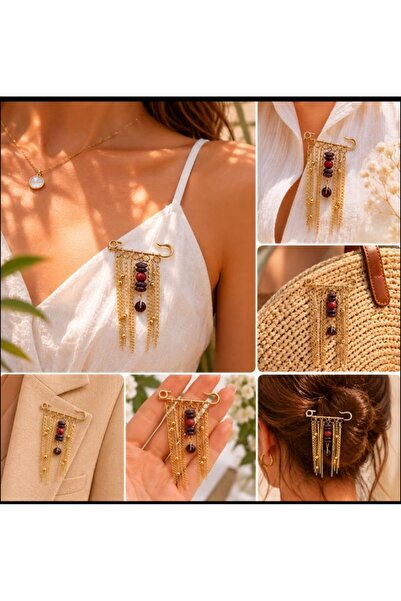AYFAACCESSORIES Çoklu Zincir ve Doğal Taş Detaylı "Talisman" Broş