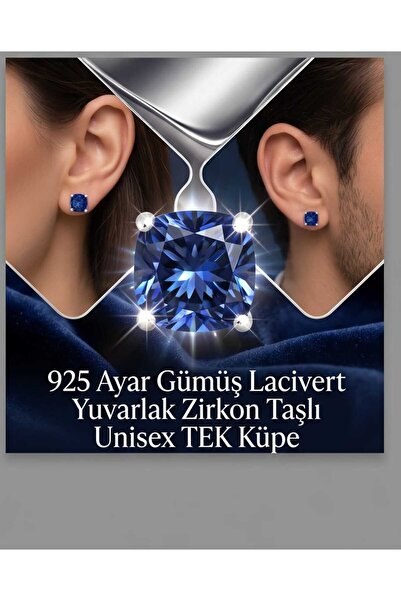 Begonia Accessories 925 Ayar Gümüş Lacivert Zirkon Tek Taş Unisex Küpe – 1 Ad...