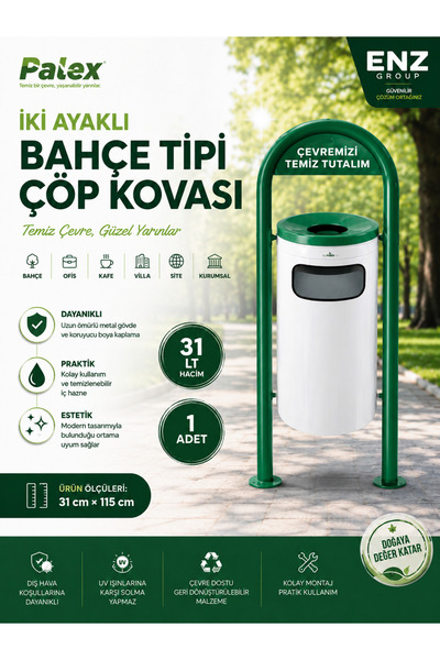 Palex Bahçe Tip Çift Ayaklı Boyalı Çöp Kovası