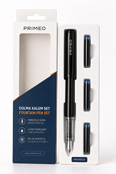 Scrikss PRİMEO DOLMA KALEM SETİ SİYAH (3 ADET KARTUŞ)+1ADET Kartuş bizden hed...