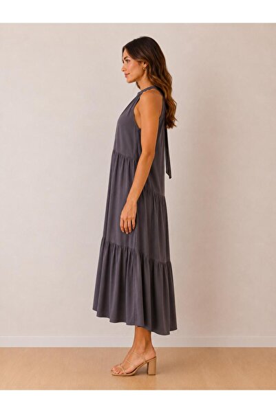 SENTEX 3 Layer Halter-Neck Ruffles Women's Dress
