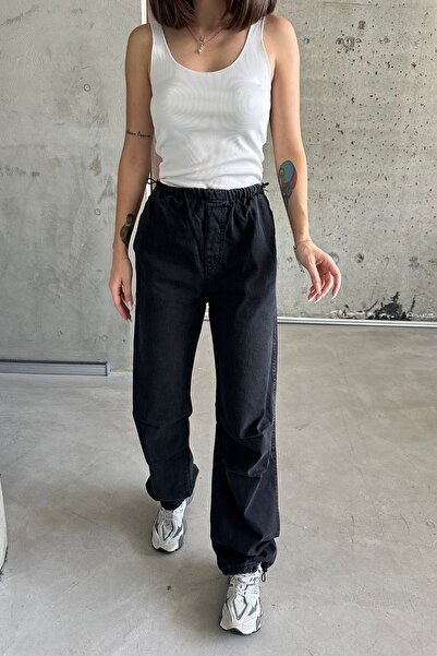 XRAY JEANS Kadın JeansMode Yüksek Bel Lastikli Siyah Baggy Kot Pantolon