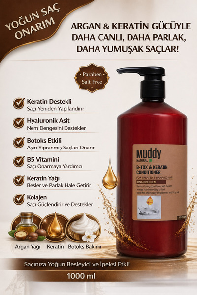 Muddy B-tox-keratin-hyaluronik asit-Vitamin içerikli Aşırı yıpranmış saçlar i...