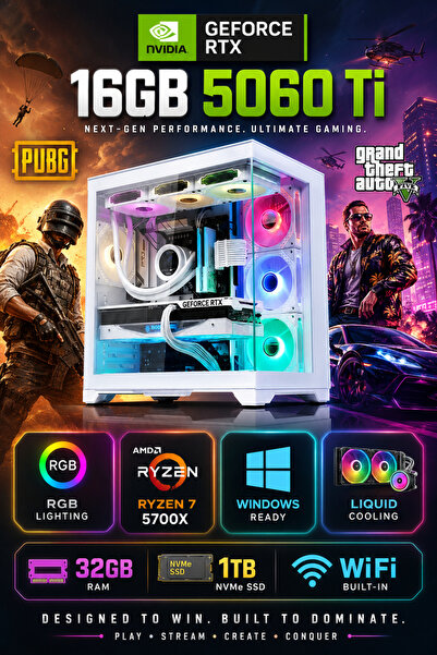 Dmc N330 Windows 11 RYZEN 7 5700X,32GB RAM,1TB M.2,16GB RTX5060Tİ Sıvı Soğutm...
