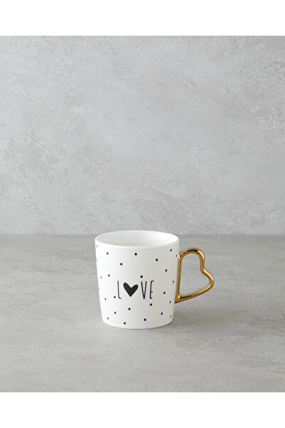 English Home Love Day New Bone China Kupa 400 ml Siyah-Beyaz-Gold