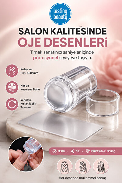 lasting beauty Tırnak Baskı Aparatı Silikon Başlıklı Stamper Baskı French Bas...