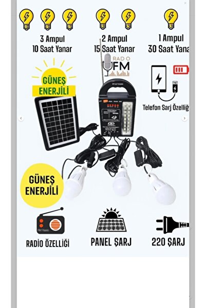 Genel Markalar Solar Güneş Enerjili Aydınlatma Sistemi Kamp Lambası 3 Adet La...