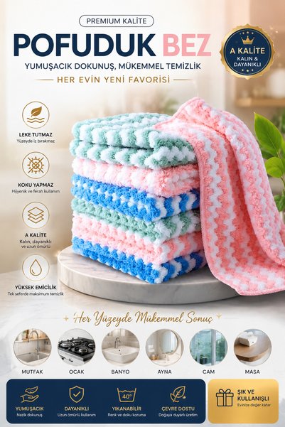 VENON 1 Piece | |   Real Fluffy Cloth | | Kitchen-Dish Drying Cloth-High Absorbency Soft Cloth Kitchen Cloth Soft 30 X 30 cm Fluffy Cleaning Cloth Soft Cloth Microfiber Cloth Dusting Wiping and Drying Cloth