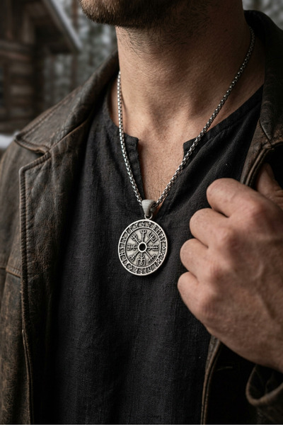 Begondio Vegvisir Pusula El İşçiliği Paslanmaz Çelik Zincir Erkek Kolye