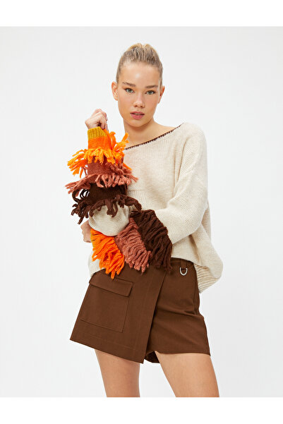 Koton Crew Neck Knitwear Sweater Knit Color Block Tassel Detailed