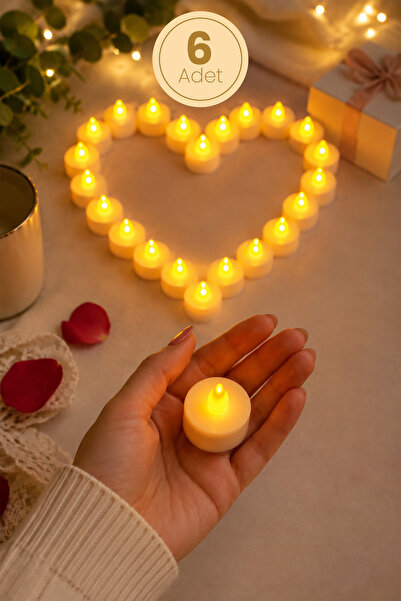 Telvesse 6 Adet Led Tealight Mum Mini Dumansız Pilli Alevli Dekoratif Yapay M...