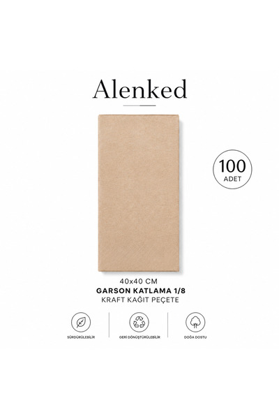 alenked Kraft 40X40 Napkin 1/8 Waiter's Fold 100 Pieces