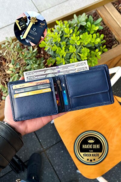 Joseph Navy Blue Personalized Name Printed Genuine Leather Men's Wallet ( Coin Split)