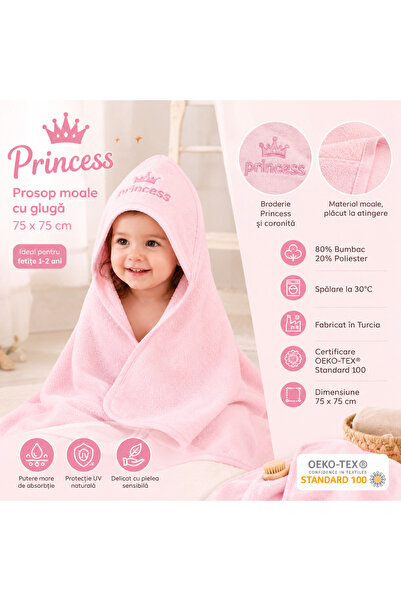 Bebelul Prosop cu gluga pentru fetite Princess, broderie coroana, GULUNCE BAB...