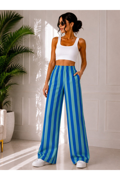 Miyasa Butik ENERJİK DESENLİ YÜKSEK BEL COOL FİT BOL PAÇA PANTOLON