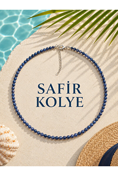 Cunda Doğal Taş Design Safir Doğal Taş Kolye 4 mm. Fasetli Kesim.
