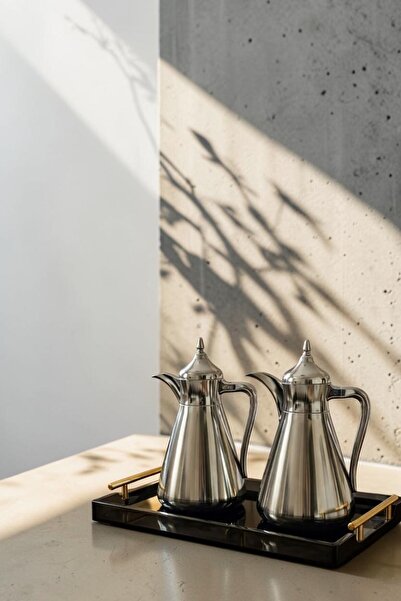 sahal aloula Tramsa Sana Tea and Coffee Set - Shiny Silver 2-Piece - 1 Liter ...