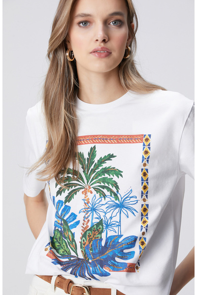 Network Kırık Beyaz Ön ve Arka Beden Baskılı T-shirt