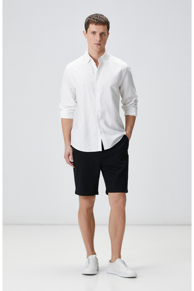 Network Slim Fit Siyah Parça Boya Diyagonal Chino Şort