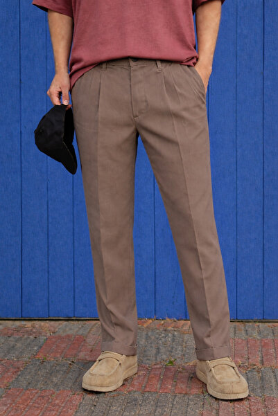 DAMGA JEANS Men's Premium Loose Brown Italian Fabric Trousers