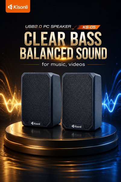 Kisonli KS-05 USB 2.0 PC Speakers | 3W x2 Stereo Sound | Deep Bass Compact Desktop Speakers