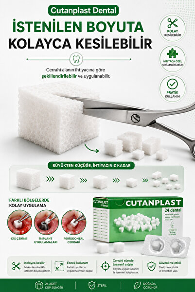 CUTANPLAST Dental Steril Hemostatik Jelatin Sünger 24 Adet | Kanama Durdurucu Emilebilir Cerrahi Sünger