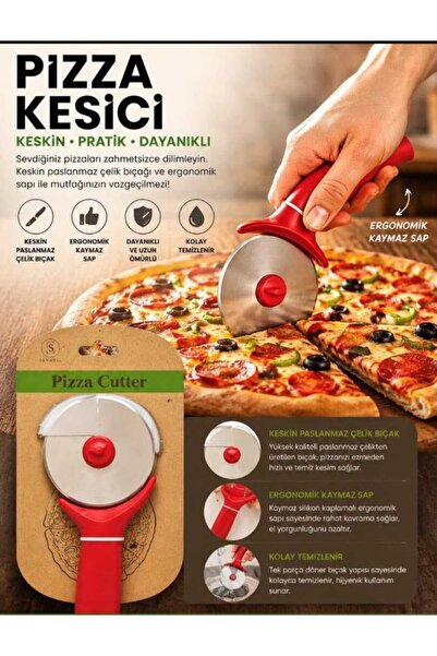 elfnur 1 Adet Çelik Pizza Hamur Mantı Börek Kesme Ruleti | Pratik Pizza Kesic...